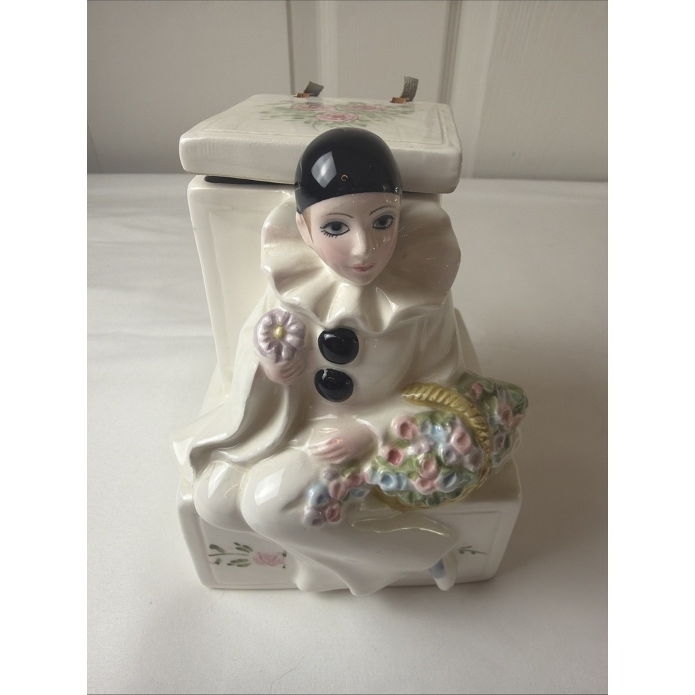 SCHMID Music Box, Pierrot Love Harlequin Jack in Box plays "Memories" 1981 Vtg